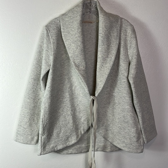 Soft Surroundings Jacket Women's Size M Cream & Gray Embossed Ribbon Tie Front - Picture 7 of 14